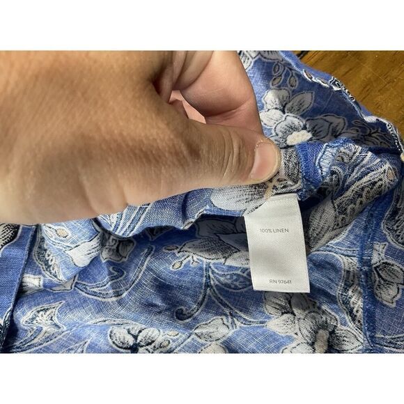 J.Jill Love Linen Blue Floral 3/4 Sleeve Relaxed Fit Popover Top Size Large - Picture 6 of 9